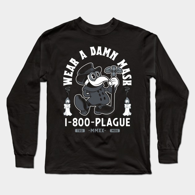 Vintage Cartoon Plague Doctor - Wear a Damn Mask - Macabre Long Sleeve T-Shirt by Nemons